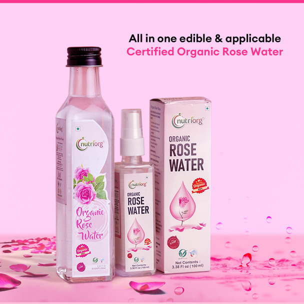 Nutriorg Organic Extra Virgin Coconut Oil 250ml & Organic Rose Water 250ml, Good for Skin & Hair|17.6Oz|1.1lbs