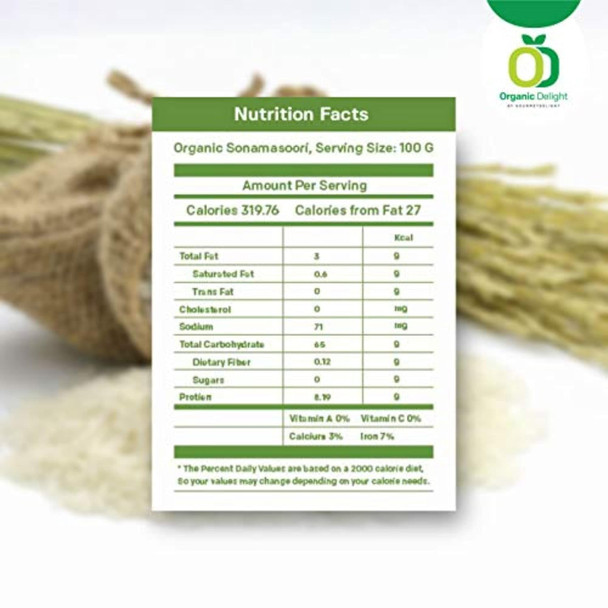 Organic Delight Sonamasuri Raw Rice Hand pounded|70.4Oz|4.4lbs