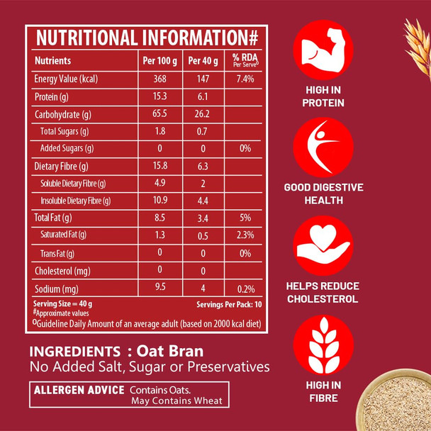 Bagrry's Oat Bran Pouch | High in fibre & protein | Good Digestive Health | Helps Reduce Cholesterol & Manges Weight | 400gm | 14.11 oz [Fit Tuber Recs]