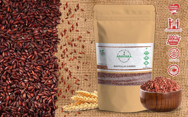 Aranyaka Traditional Kaikuthal(Hand-Pounded) Red Rice - Mappillai Samba | 1 Kg | 2.20 lb [Fit Tuber Recs]