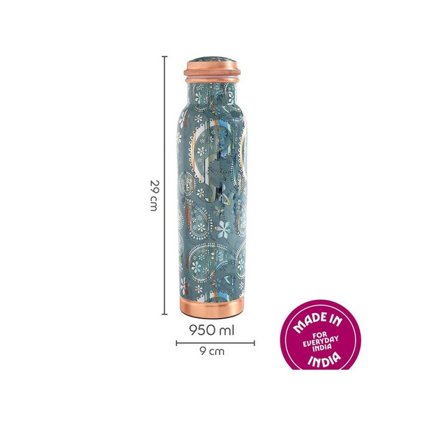 Borosil Vera Printed 100% Pure Copper Bottle (Grey) | 950 ml | 32.19 fl oz [Fit Tuber Recs]