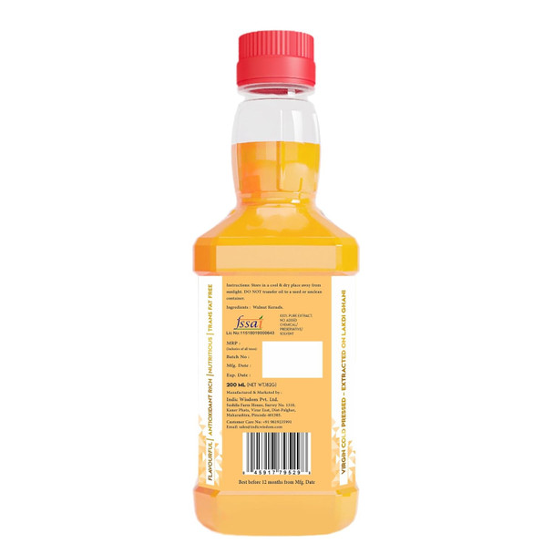 IndicWisdom Wood Pressed Walnut Oil (Cold Pressed Walnut Oil - Extracted on Wooden Churner) | 200 ml | 6.76 fl oz [Fit Tuber Recs]