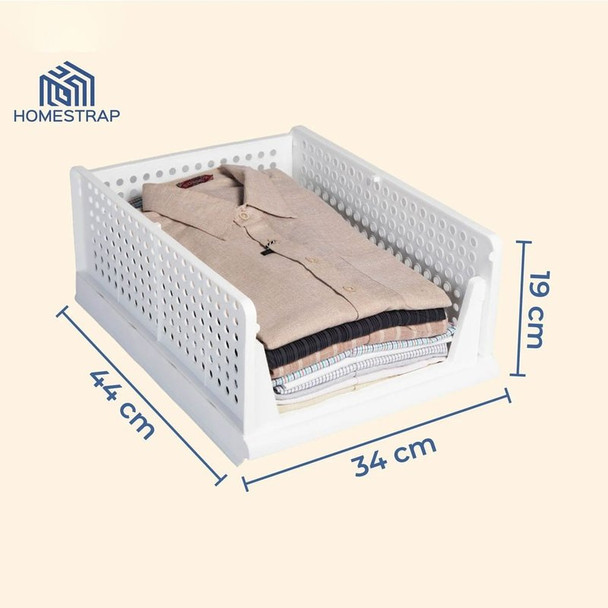 Homestrap Plastic Stackable Cloth Organizer (White)|1 pack (3 pieces)|1 pack (3 pieces) [Fit Tuber Recs]