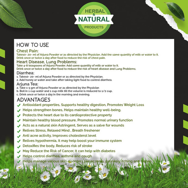 Arjun Chhal Powder for Drinking, Eating, Diabetes, Heart, Weight Loss, Hair Growth, Tea, Churna, Pure, Herbal, Organic, Skin, Face, Arjuna, Terminalia Arjuna, Bark Powder, Arjun Tree | 100Gm | 3.53 oz [Fit Tuber Recs]