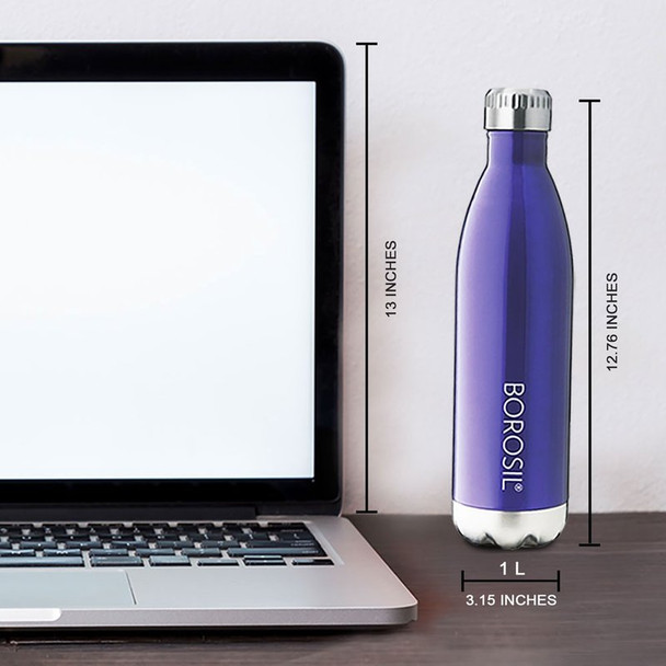 Borosil 24 Hours Hot & Cold Thermal Bottle (Blue) | 1 ltr | 33.81 fl oz [Fit Tuber Recs]