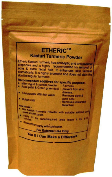 ETHERIC Organic Kasturi Turmeric/Manjal/Curcuma Aromatica/Jangli Haldi Powder For Skin Natural Care For Face Beauty | 1 Count [Fit Tuber Recs]