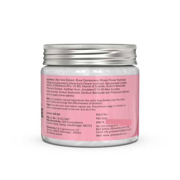 Green worth Pure Aloe vera Gel with Natural Rose | for Face, Glowing Skin and Hair | Paraben Free | 200 Gm | 7.06 oz [Fit Tuber Recs]