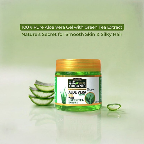 Indus Valley Bio Organic Pure Aloe Vera Gel with Green Tea Extract|175 ml|5.92 fl oz [Fit Tuber Recs]