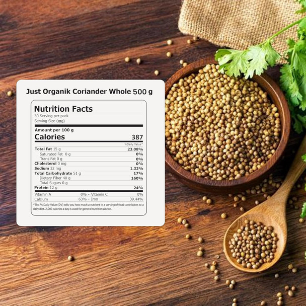 Just Organik - Organic Coriander Whole | 250 g | 8.82 oz [Fit Tuber Recs]