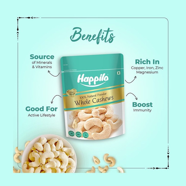 Happilo 100% Natural Popular Whole Cashew - Pack of 2 | 400gm | 14 Oz [Fit Tuber Recs]