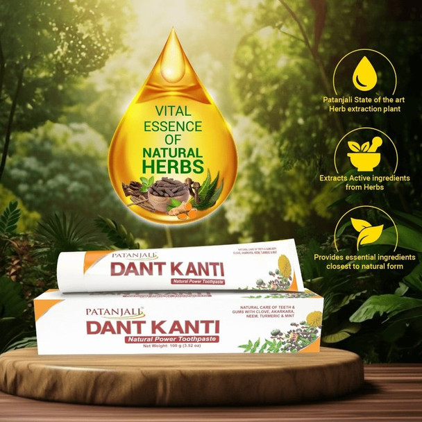 Patanjali Dant Kanti Natural Herbal Toothpaste|100 g|3.53 oz [Fit Tuber Recs]