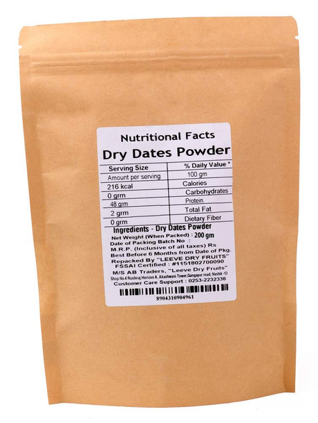 Leeve Dry Fruits Brand Fresh Dry Dates Powder | Natural Sweetener | Kharik Khajoor Date Powder | 200 Gms | 7.06 oz [Fit Tuber Recs]