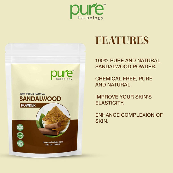 Pure Herbology pure and natural sandalwood powder, best for face mask, skin care | 300gm | 10.58 oz [Fit Tuber Recs]