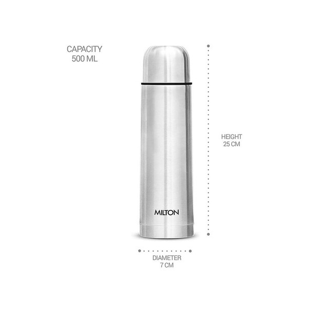 Milton Flip Lid 500 Thermal Bottle (Silver) | 500 ml | 16.91 fl oz [Fit Tuber Recs]