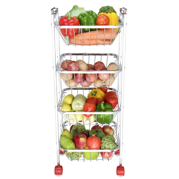 LiMETRO STEEL Stainless Steel Fruit & Vegetable 4 Stand Kitchen Trolley | Vegetable, Fruit Basket for Storage | Onion potato rack (Mogra)|3000g|105.82 oz [Fit Tuber Recs]