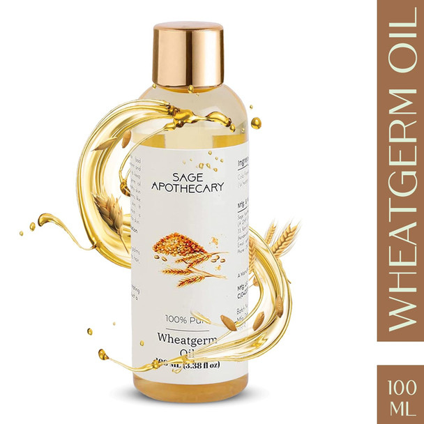 Sage Apothecary Pure & Natural Wheatgerm Oil for Skin, Hair, Face & Body Care | 100 ml | 3.38 fl oz [Fit Tuber Recs]