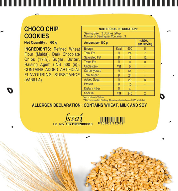 The Baker's Dozen Chocochip Cookies | Handmade Cookies | Crunchy and Delicious | No Preservatives | Zero Transfat | 60 gm | 2.12 oz [Fit Tuber Recs]