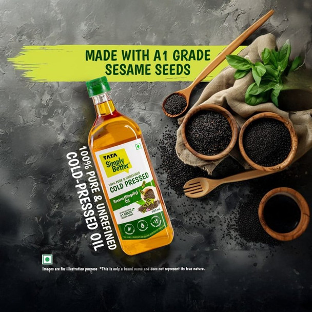 Tata Simply Better Cold Pressed Sesame Oil|500 ml|16.91 fl oz [Fit Tuber Recs]