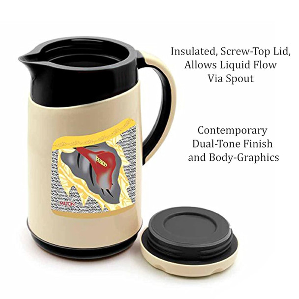 Milton Viva Tuff 1000 Water Jug, PU Insulated Inner Stainless Steel Hot & Cold Jug, BPA Free, Leak Proof, Black, Ideal for Tea, Coffee, Water, Hot Beverages | 1 Litre | 33.81 fl oz [Fit Tuber Recs]