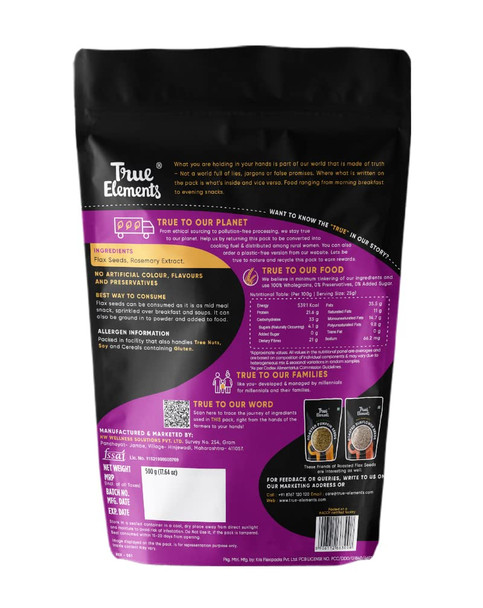 Roasted Flax Seeds by True Elements - Flax Seeds for Hair Growth | Alsi Seeds | Edible Seeds | Fibre & Protein Rich Superfood | Diet Food for Weight Loss | 500g | 17.64 oz [Fit Tuber Recs]