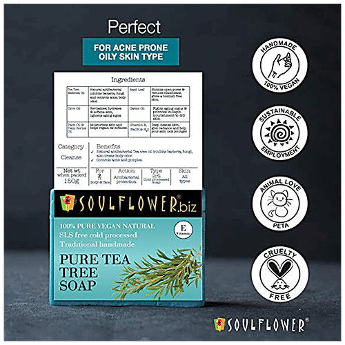 Pure Tea Tree Oil Handmade Soap - Controls Acne & Pimples, Ideal For Oily Skin|150 g|5.29 oz [Fit Tuber Recs]