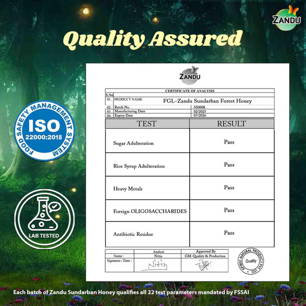 Zandu Sundarban Forest Honey I 100% Pure I Signature Taste & Fragrence Sourced From Dense Mangrove Forest I Rich in Pollent Count I Naturally Rich in Antioxidants, Glass Jar | 500g | 17.64 oz [Fit Tuber Recs]