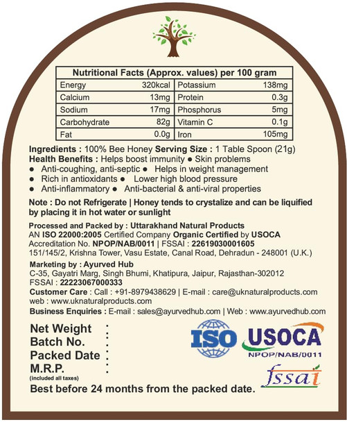 Ayurved Hub Raw Organic Nature's Honey from Himachal Pradesh 500g | NMR Tested, ISO Certified, Unprocessed, Unpasteurized, Pure & Natural (1x500g)