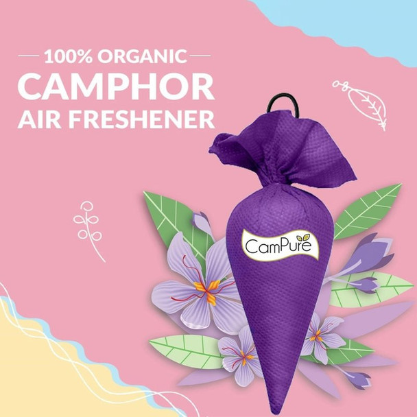 CamPure 100% Organic Camphor Car Freshener Cone - Lavender|60 g