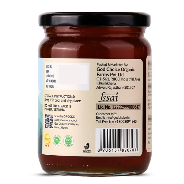 God Choice Organic Farms - 640gm Himalayan Forest Honey | Raw Wild Forest Honey | Unpasteurized | Unprocessed | Unfiltered | Unblended | Sugar Free | Pure & Organic Honey | NMR Tested | Natural Immunity Booster for all age groups (Glass Jar)