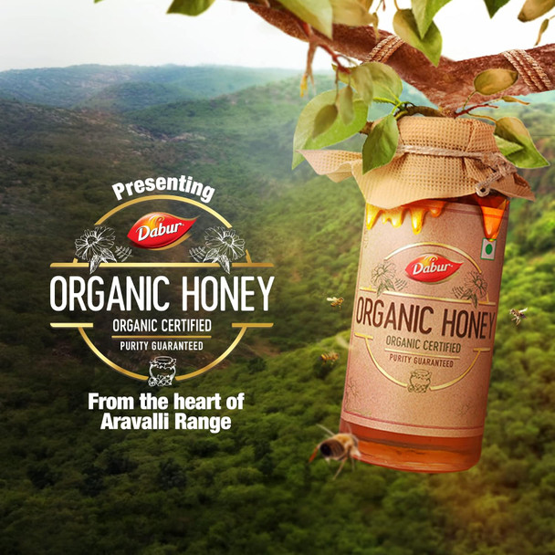 Dabur Raw Organic Honey - 500g | 100% Pure and Natural | NPOP Organic Certified | Raw, Unprocessed & Unpasteurized Honey | Good for Heart Health | Sourced from the Nectar of Wild Flowers