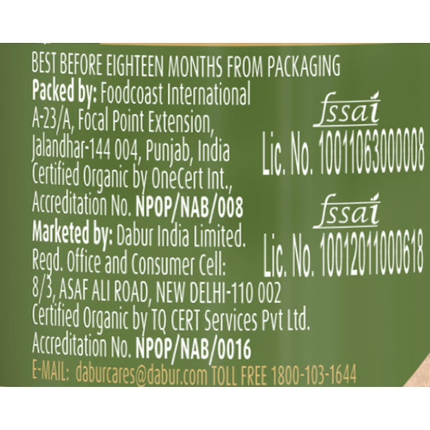 Dabur Raw Organic Honey 300g | 100% Pure and Natural | NPOP Organic Certified | Raw , Unprocessed , Unpasteurized Honey | No Sugar Adulteration