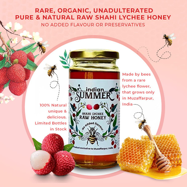 Indian Summer Food | Organic Natural Raw Honey | Unheated Unprocessed | Natural Raw Shahi Lychee Organic Honey | No Added Preservatives All Purpose Honey- 275gm