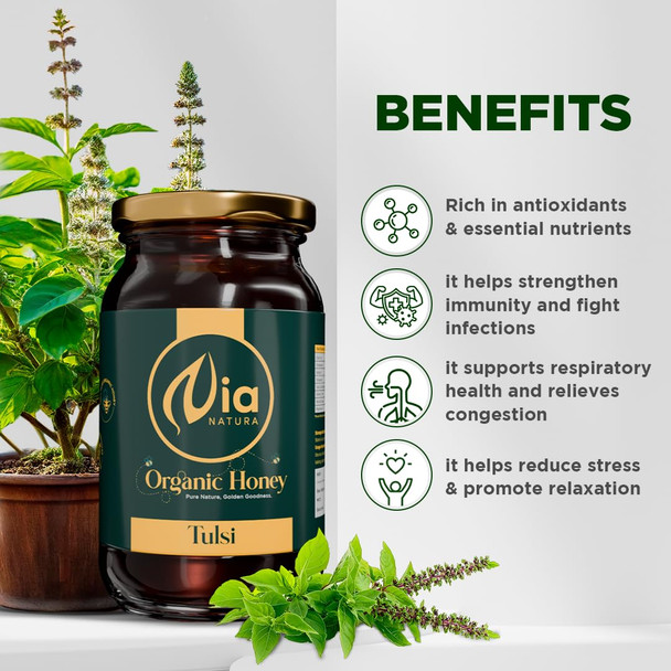 Nia Natura 100% Pure Organic Honey Tulsi 500g | Unprocessed, Raw, Without Sugar | Tulsi