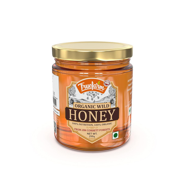 Truefarm Organic Wild Honey | Sourced from Jim Corbett Forests | Rich in Antioxidants | Pure Raw Honey | No added Sugar, Color & No preservatives | Helpul for Ulcers & Weight loss | Pack of 1 (250g)