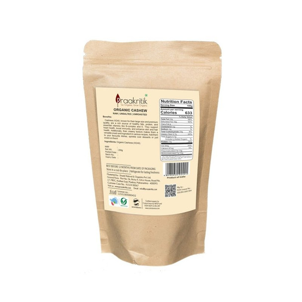 Praakritik Organic Cashews Raw Unsalted, Unroasted|200 g