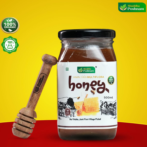 Shuddha Poshnam Himalyan Multiflora Raw Organic Honey 500ml | 100% Pure NMR Tested | Raw and Unprocessed
