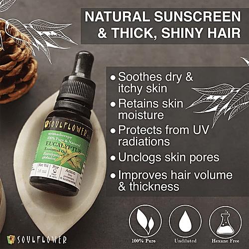 Soulflower Organic Nilgiri Oil, Eucalyptus Essential Oil For Pain Relief, Cold & Cough, Mosquito Repellant|15 ml