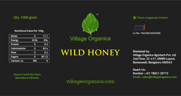 Village-Organica Raw Honey 1 Kg, Wild Honey Organic Pure, 100% Organic Honey Raw Unprocessed, Natural Honey | Chemical free & Unadulterated (1000 Grams) | Glass Bottle |