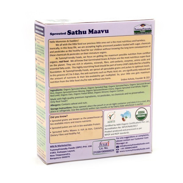 TUMMYFRIENDLY FOODS 100% Organic Sprouted Sathu Maavu Porridge Mi|200 g