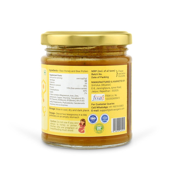 Shiva Organic Honey with Bee Pollen: A Natural Symphony of Nourishment and Flavor (250 g)
