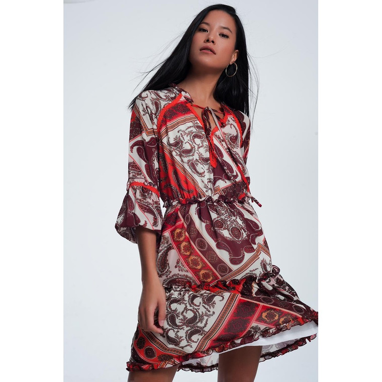 Orange Paisley Print Smock Dress
