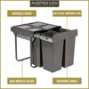 Austen & Co. 68L Built-In Hinged Cupboard Kitchen Bin - 3 Compartments