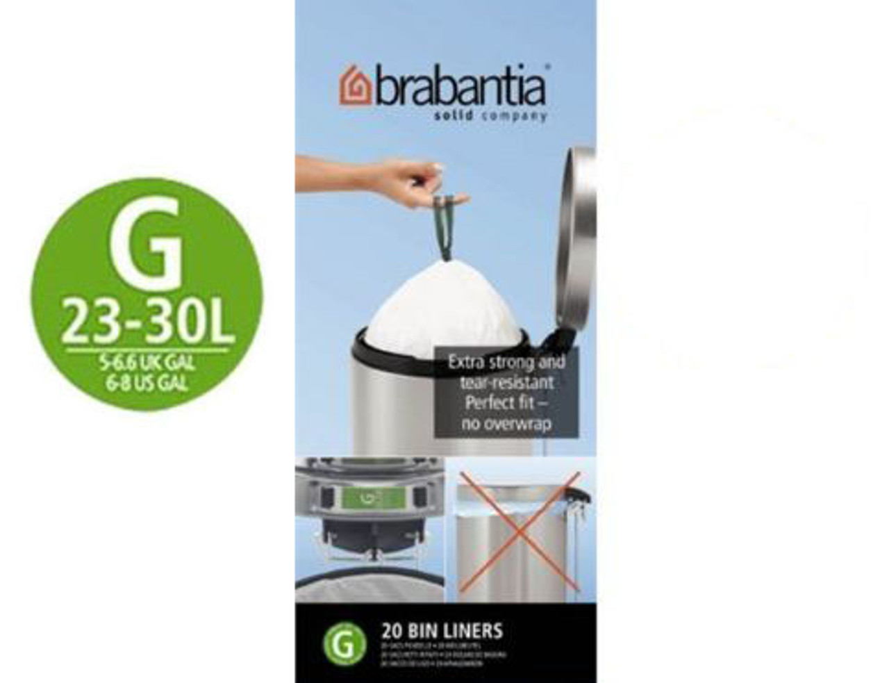 Brabantia Size G SmartFix Perfect Fit Bin Liners 23 to 30 Litre 20 Bags Roll