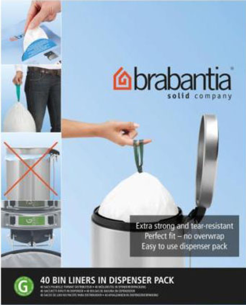 Brabantia Size G SmartFix Perfect Fit Bin Liners 23 to 30 Litre 40 Bags  Dispenser Pack