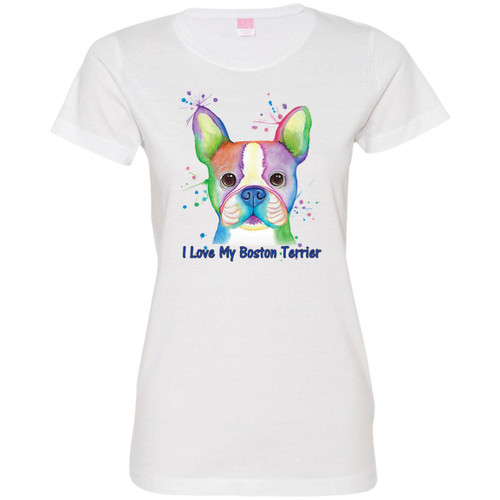 I Love My Boston Terrier Design Ladies' Fine Jersey T-Shirt