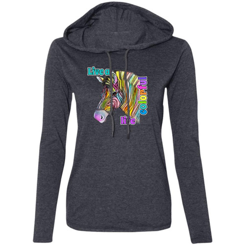 Live a Colorful Life Zebra Design Ladies' LS T-Shirt Hoodie