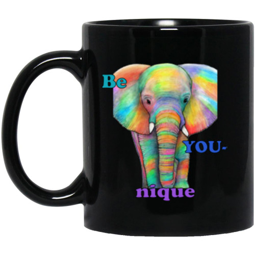 Be YOU-nique Colorful Elephant Design 11 oz. Black Mug