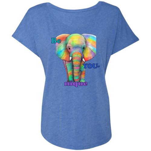 Be YOU-nique Colorful Elephant Design Womens' Triblend Dolman Sleeve