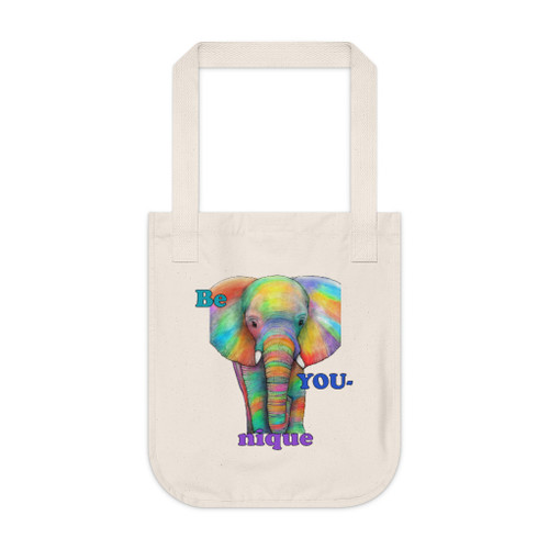 Be YOU-nique Colorful Elephant Design Organic Canvas Tote Bag