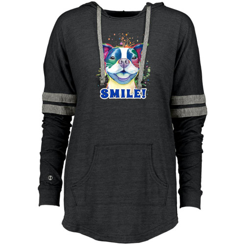 Smile! Smiling Boston Terrier Design Ladies Hooded Low Key Pullover